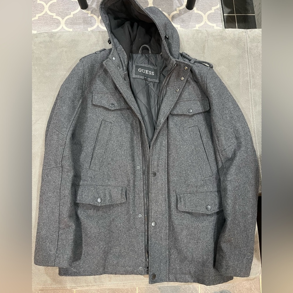 GUESS Men's Charcoal Hooded Coat